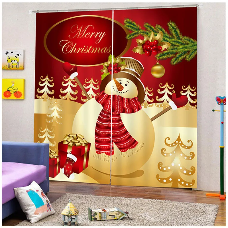 

2pcs Christmas Curtains Santa Clause Snowman Reindeer Printed Window Curtains for Living Room Bedroom Polyester Shower Curtain