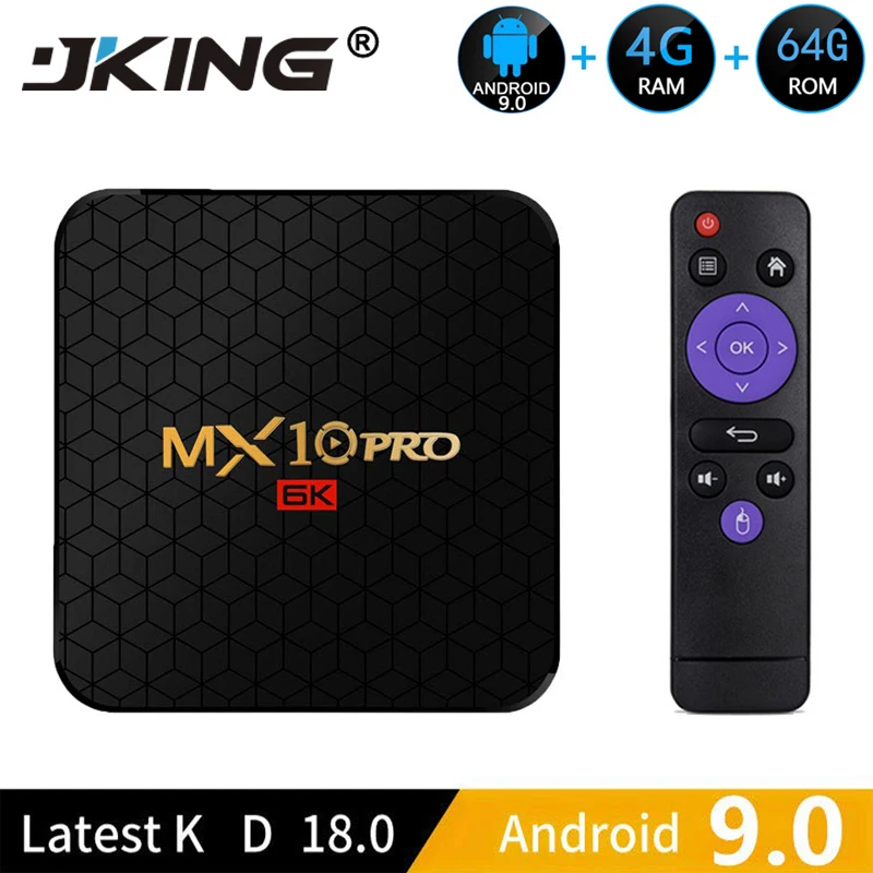 JKING Android 9,0 tv Box MX10 PRO 4 ГБ ОЗУ 64 Гб Wifi Allwinner H6 четырехъядерный USB 3,0 6K проигрыватель google Youtube Tanix телеприставка