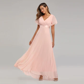 

Beauty-Emily 2019 Simple Evening Dresses Elegant V-Neck Chiffon Formal Party Dress Prom Gown Robe De Soiree 2019