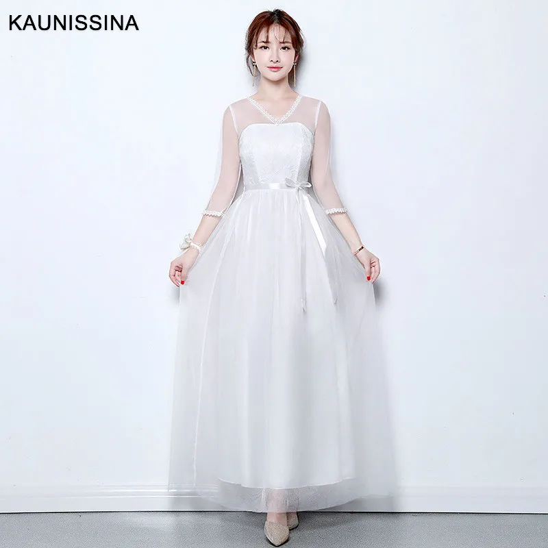 KAUNISSINA Длинные Дешевые Элегантные платья невесты Тюль Кружева трапециевидной формы Vestido выпускное платье платья для вечеринок - Цвет: Type 3 White