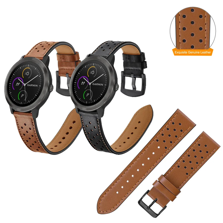 

20mm 22mm Leather Watch Bands Strap for Garmin Vivoactive 3 for Garmin Venu Sq /Vivomove HR Replacement band strap
