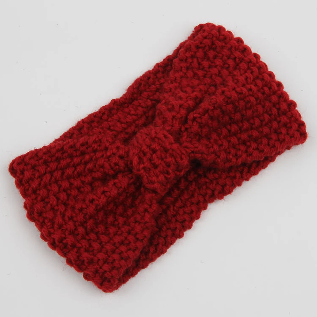 Бордовый Вязаный хлопок Hairband ушной теплый ободок Девушки Женщины DIY крючком крест чалма с бантиком мягкий зимний теплый головной убор - Цвет: Бордовый