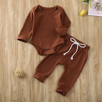

Newborn baby clothing Baby Boy Girl spring casual cute solid Long Sleeve Romper Tops+Trousers Outfit Set 0-24M velvet baby sets