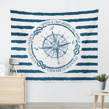

Simple Light Blue Stripe Anchor Compass Sailboat Steering Wheel Tapestry Wall Fabric Bohemian Home Decoration Beach Sofa Blanket