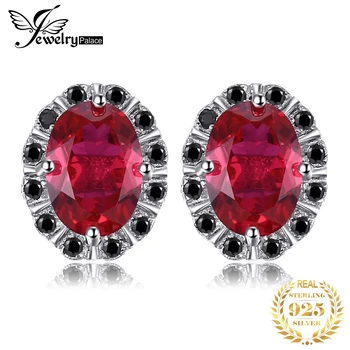 

JewelryPalace 2.2ct Created Ruby Genuine Black Spinel Stud Earrings 925 Sterling Silver Earrings Oval Gemstone Jewelry Fashion