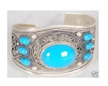 Pretty tibet silver InlayturquoiseBeads Cuff Bracelet