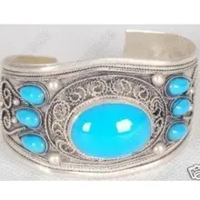 Pretty tibet silver InlayturquoiseBeads Cuff Bracelet