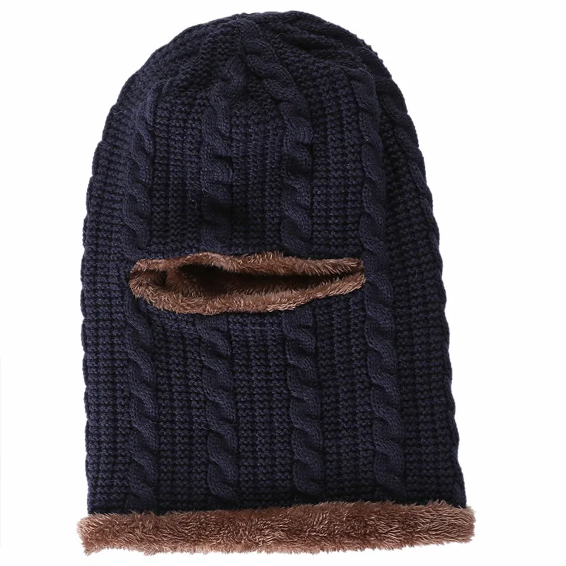 navy hat Новинка, мужская и женская зимняя шапка, маска для лица, шарф, шапка в цельных шапочках, унисекс, для взрослых, теплая, с громоздкими шапками, шапка, кашемировая Лыжная маска - Color: navy hat