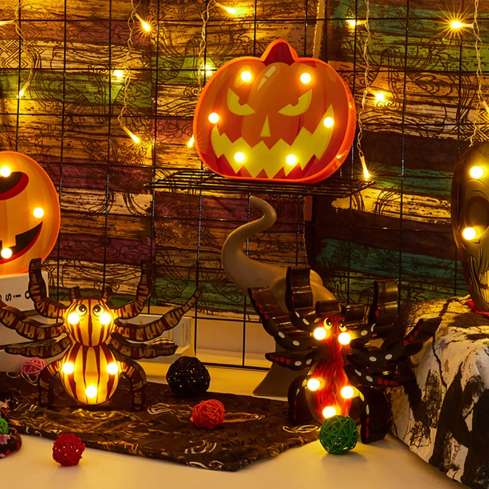 

Spider Pumpkin Bat Shape Night Lights Terror LED Luminous Table Lamp Ghost Festival Party Decor Halloween Lighting 4