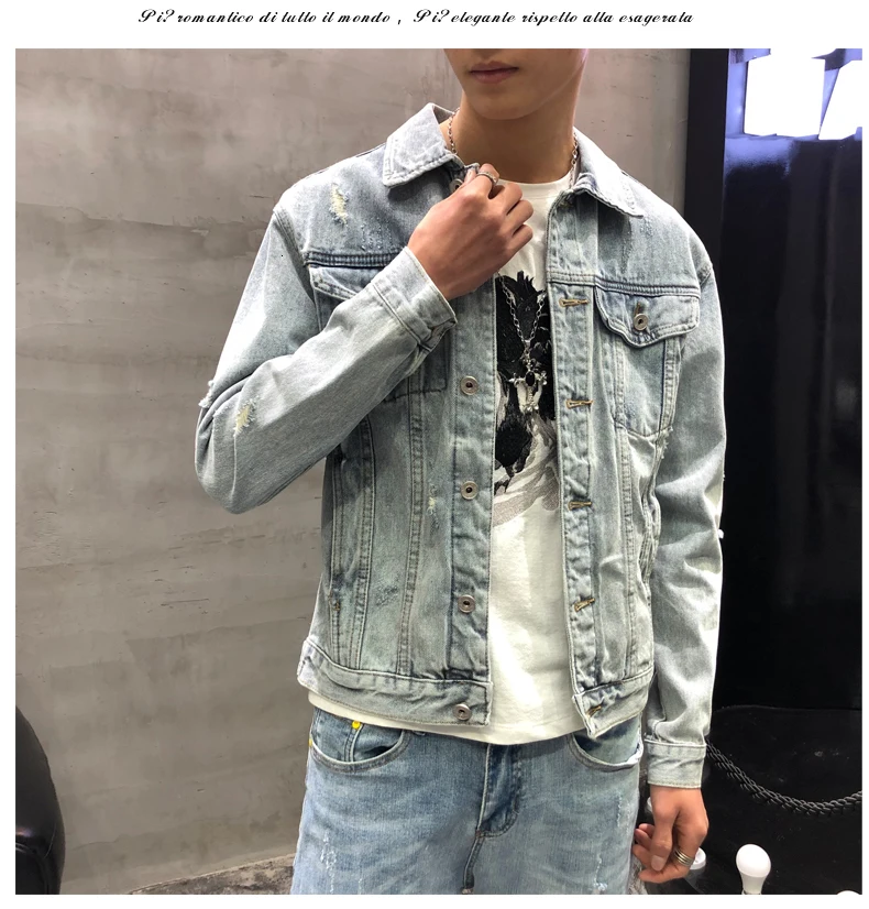 Mannen Jassen Dier Borduurwerk джинсы Jas Uitloper Mannen Gat Denim Jasje Slim Fit Mannelijke Jasje Jaqueta Masculina 2019 Lente