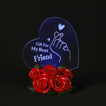 

Crystal Heart Shape LED light Rose Flower Engraved Carving gift Girlfriend Birthday Gift LED Light Gift Souvenir