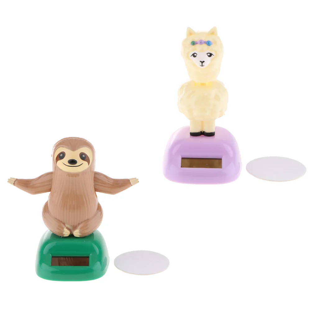 2Pcs Solar Car Dashboard Bobbling Shaking Nodding Toy Bobblehead Toy for Kids Gift Xmas Gift Alpaca & Sloth