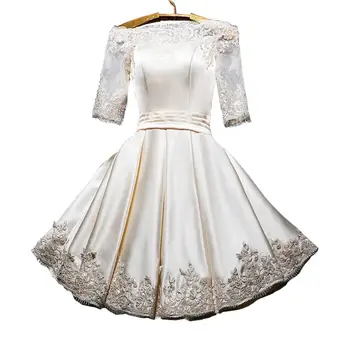 

Simple One word collar Elegent Satin Wedding Gown Off The Shoulder Bridal lace evening dress