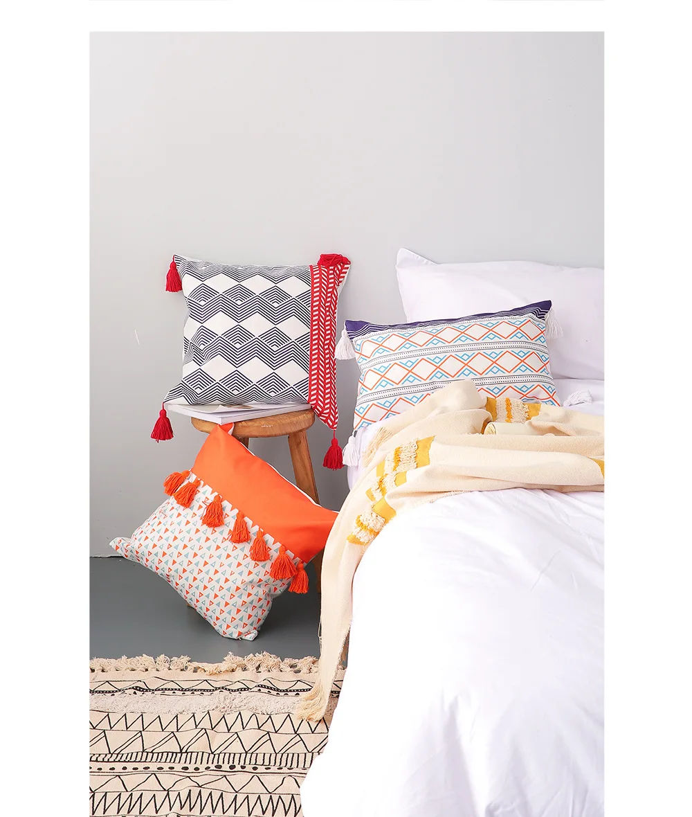 Waliicorners Geometric lumbar pillow cover backrest Moroccan fringed pillowcase cotton tufted cushion cover 14 20191206_104610_080