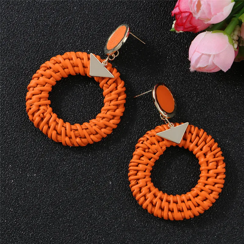 

ELEGANCE11 Kawaii Orange Earrings Korea Trendy Handmade Braided Round Pendant Earrings for Women Costume Jewelry Christmas Gift