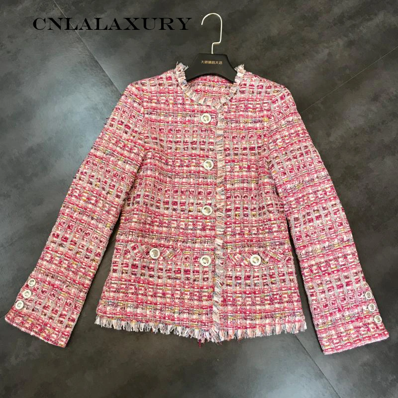 New spring autumn Red Fashion Runway Designer Outwear Women Elegant Stripes Luxury Tweed Coat Short Jacke