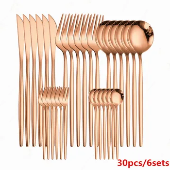 

Family Dinner Rosegold Table Cutlery Set Dinnerware Golden Stainless Steel Dishwasher Tableware Set Forks Knives Spoons Set