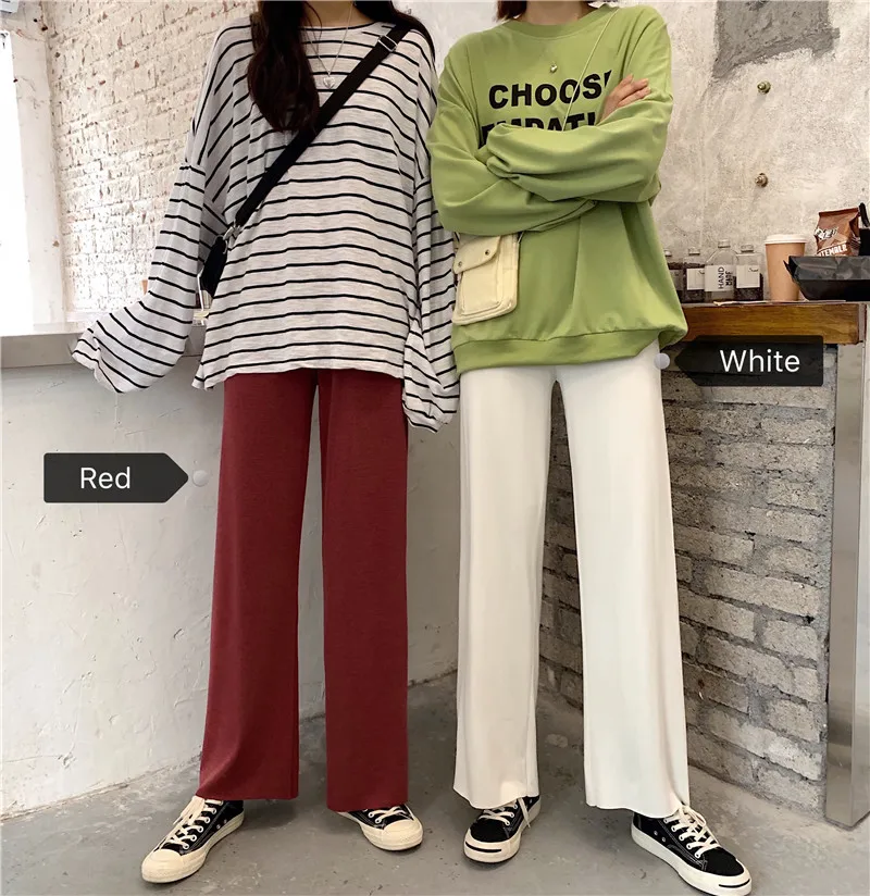 Pantalones mujer cintura alta, широкие брюки, однотонные, с эластичной резинкой на талии, свободные, высокие, повседневные, стильные, Осенние, женская одежда полной длины - Цвет: Белый