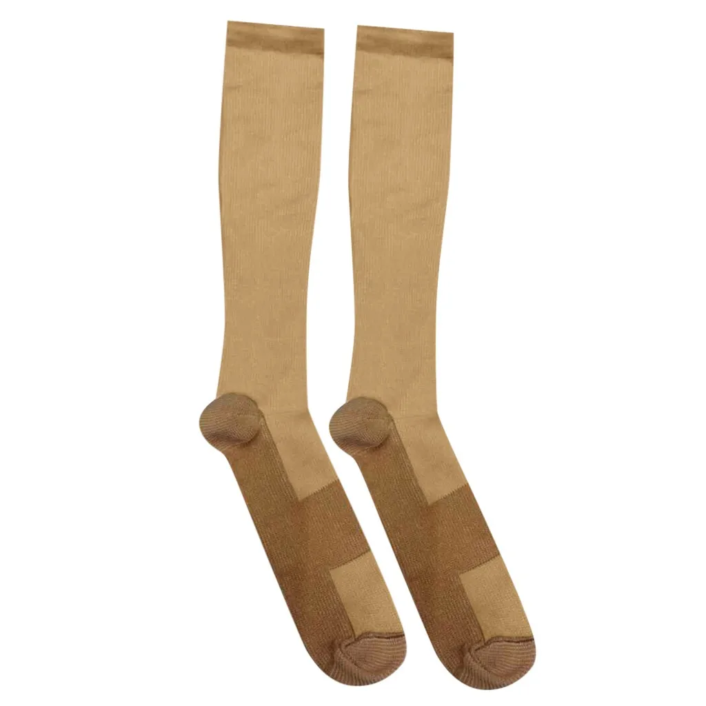 Beige L Компрессионные носки для бега, пилатеса, Длинные компрессионные чулки для мужчин и женщин, спортивные носки для марафона, 19 oct14 - Цвет: Beige L