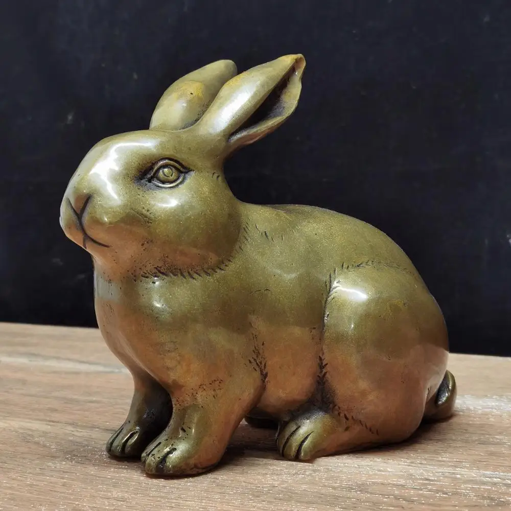 

wedding decoration Chinese Seikos brassware to create a zodiac rabbit statue Jade Rabbit Carved Lifelike Rabbit Statue