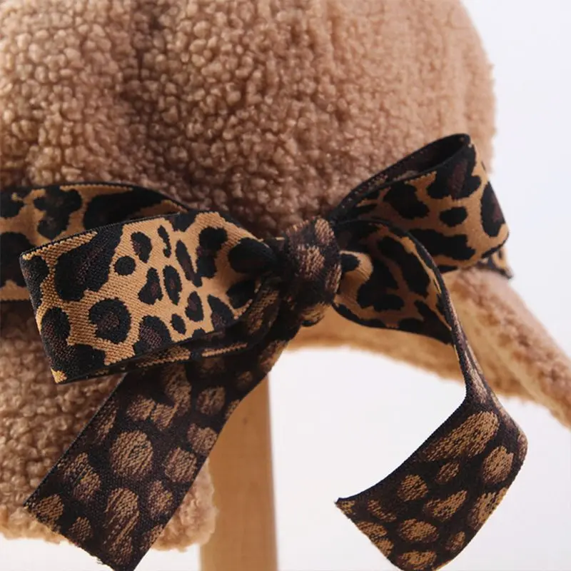 Женская зимняя теплая Панама из искусственной шерсти с леопардовым бантом котелок с широкими полями
