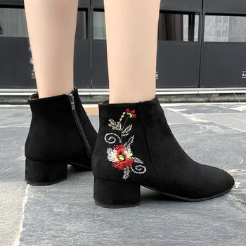 

shoes woman new fashion boots Women Autumn Winter Boots Suede Flower Fashion Side Zipper With Ankle Boots
