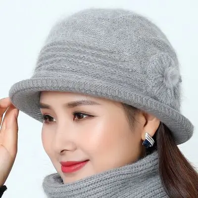 New Winter Brand Hats for Women Knitted Beanie Hat Cap For Female Rabbit Hat Scarf Warmer Balaclava Knitted Hat Mother's Gift - Цвет: gray Single hat
