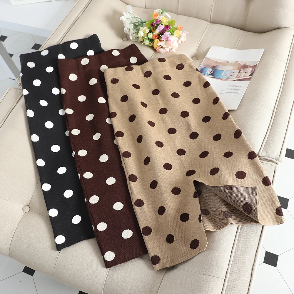 womens skirts mid length skirt dots knitted skirt winter 2019 knit skirt warm elaegant black white red polka dot skirt winter