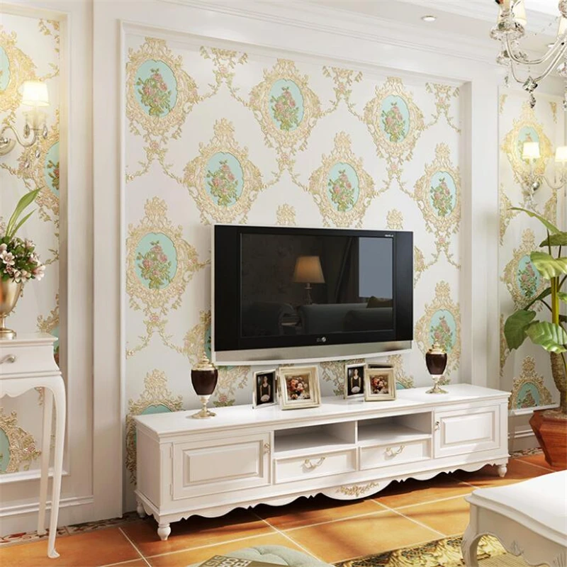

beibehang European retro rural non-woven wallpaper American mirror flower bedroom ab version living room background wallpaper