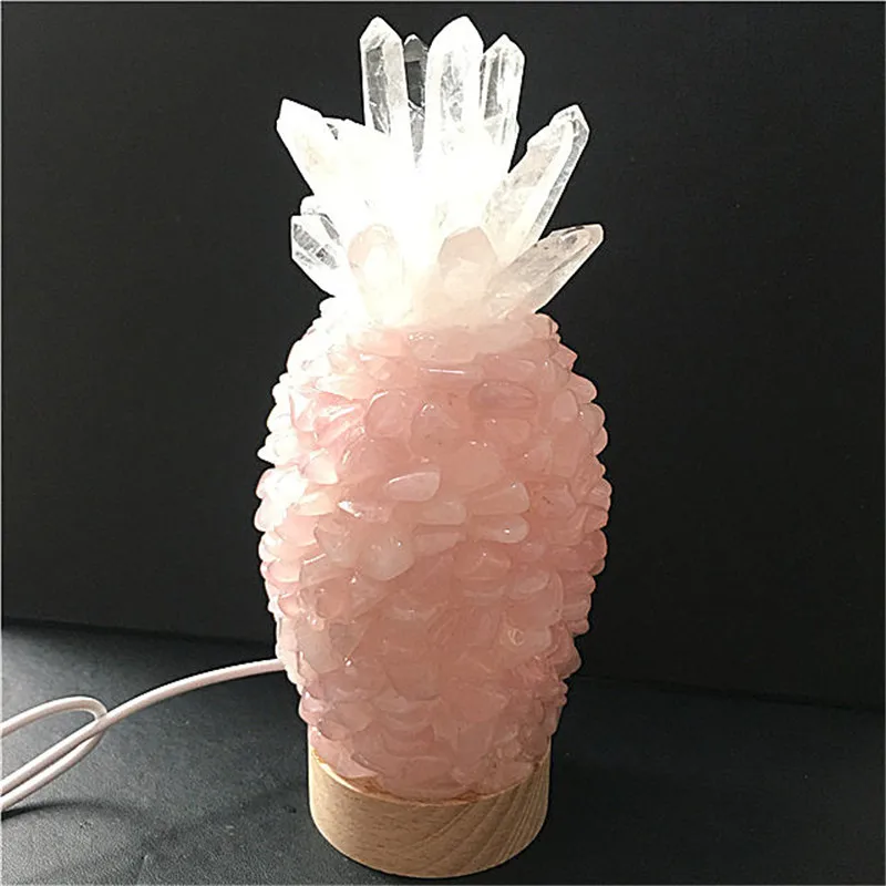Natural Rose Crystal Pineapple Lamp Points Healing Usb Wooden Base Holiday  Gift - Stones - AliExpress