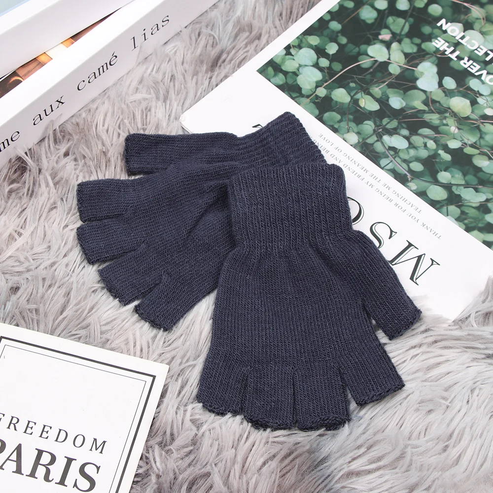 Unisex Knitted Stretch Elastic Warm Half Finger Gloves 1 Pair for Winter Men Women