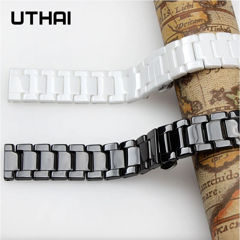 

UTHAI C01 Ceramic Watch Strap 20mm for galaxy watch 44mm watchbands For samsung gear s2 S3 14-22mm