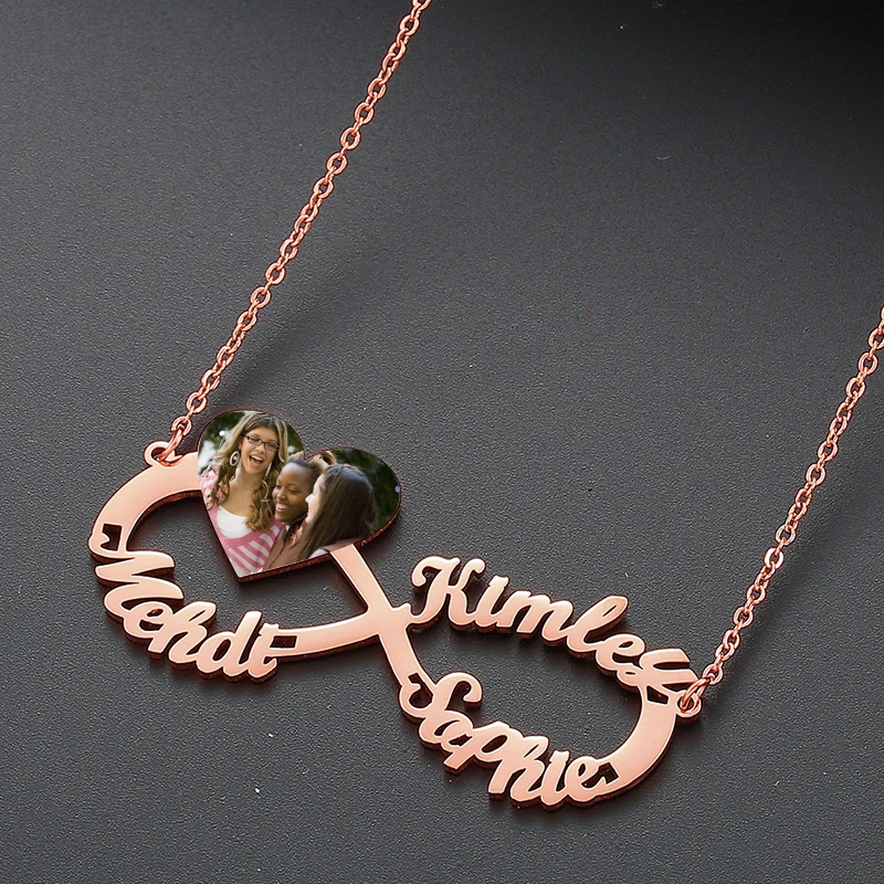 Custom Name Necklace Infinity Personalized Letter Heart Photo Text Necklace Stainless Steel Best Friends Graduation Gift Jewelry