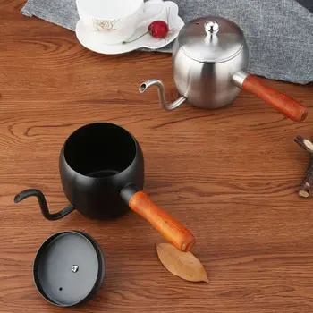 

500ml Stainless Steel Mini Drip Coffee Pot Japanese Kettle with Wood Handle Kitchen Cafe Bar Supplies
