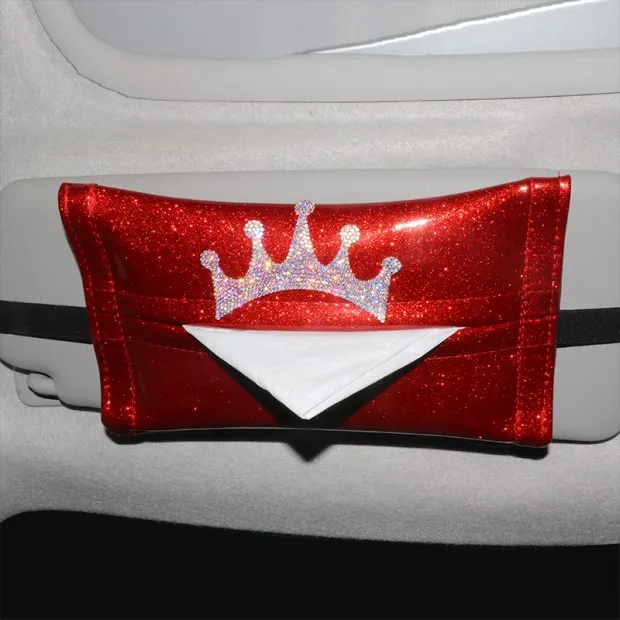 Bling PU кожаный автостайлинг коробка для салфеток Алмазная Хрустальная корона автоматическая коробка для салфеток