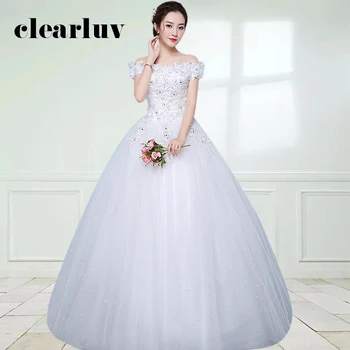 

White Wedding Dresses DR702 Off The Shoulder Bridal Gown Boat Neck Appliques Wedding Dress Floor-Length Elegant Vestido De Novia