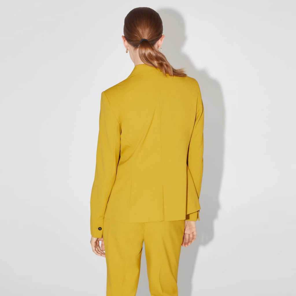 ZA осенний желтый модный однотонный тонкий женский костюм трендовый элегантный желтый костюм с v-образным вырезом офисный Женский костюм IL