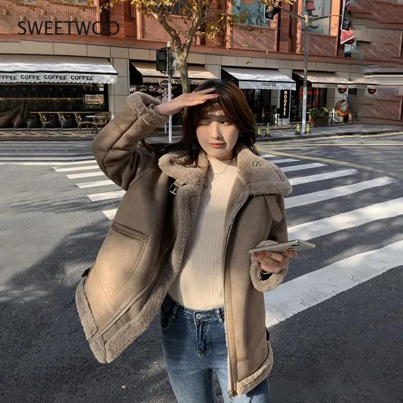 Lamb Wool Coat Women's Winter 2021 Korean Lamb Cashmere Motorcycle Clothes Thickened Fur One-Piece Loose Jacket Port of The Wind