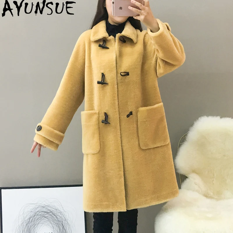 

AYUNSUE Real Fur Coat Female Sheep Shearling Jacket Winter Coat Women 100% Wool Coat Women korean outwear manteau femme MY4426