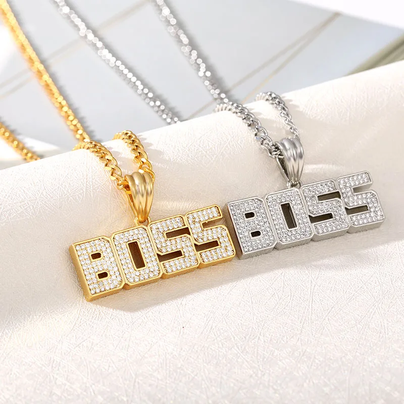 Лед из ювелирных изделий с надписью BOSS подвеска ожерелье комплект Золотое цвет
