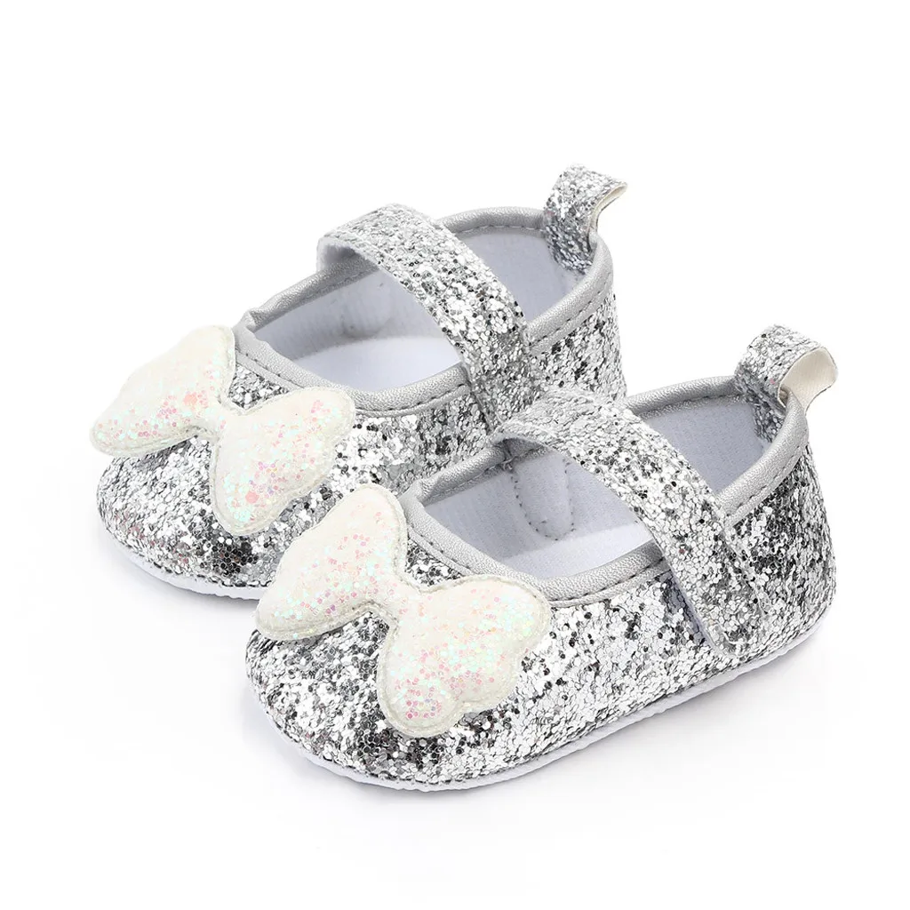 Детская обувь для девочек домашняя мягкая Нескользящая хлопковая подошва бант Принцесса PU кожаный крючок петля обувь для малышей Bebek Ayakkabi - Цвет: Серый