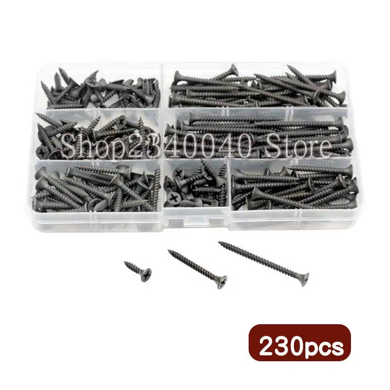 

230pcs Phillips Counter Sunk Flat Head Thread Screws Drywall Plasterboard Screws Countersunk Self-Tapping Wood Screw Bolt
