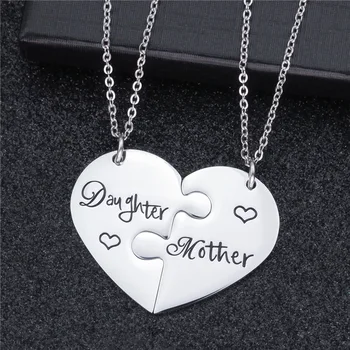 

Custom Made Engraved Letter Heart Shape Pendant Necklace for Mom Personalized Mother Daughter Stainless Steel Necklace Jewelry