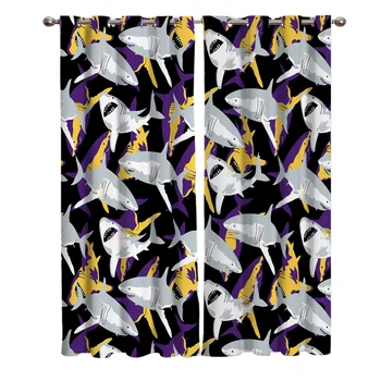 

Animal Themed Shark Curtains For Kids Boy Girl Bedroom Living Room Cortinas Custom Drape Kitchen Window Curtains