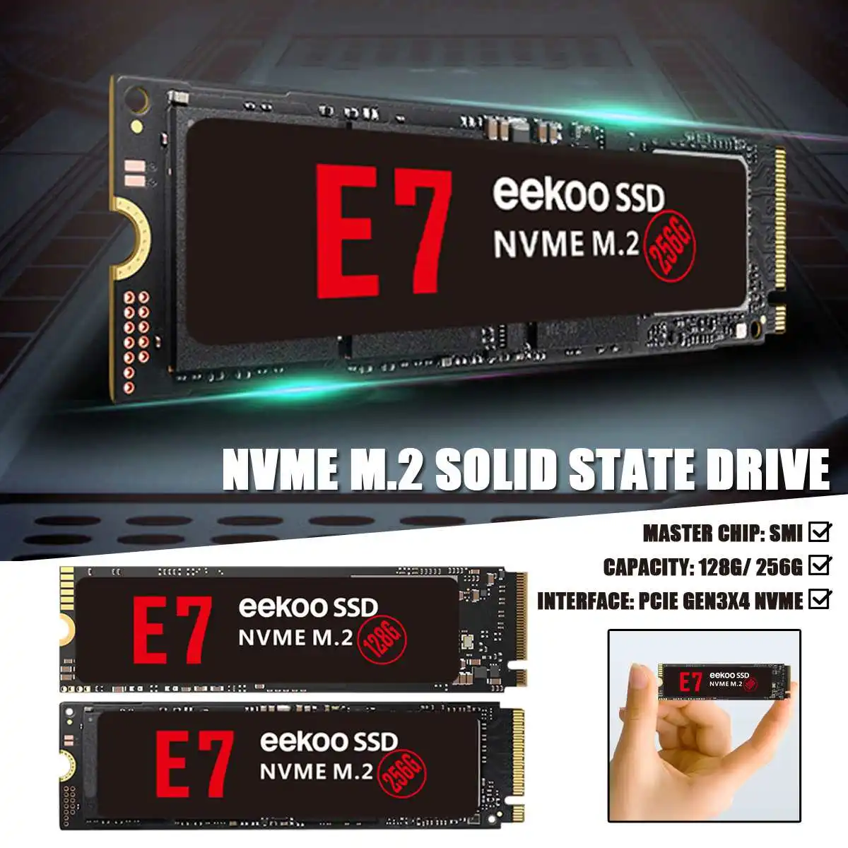 

EEKOO NVME 1.3 Solid State Drive PCI-E Gen3X4 Protocol M.2 128G 256G SSD Computer Memory for Desktop 80*22*2.4mm