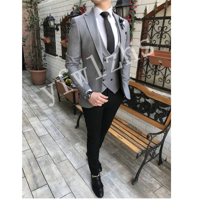 

Handsome Groomsmen Wool blend Groom Tuxedos Mens Wedding Dress Man Jacket Blazer Prom Dinner (Jacket+Pants+Tie+Vest) A185