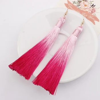 

New Fashion Charm Lady Stacked 2 Layer Gradient Chunky Tassel Fringe Bohemian Drop Dangle Earring for Women pendientes tela