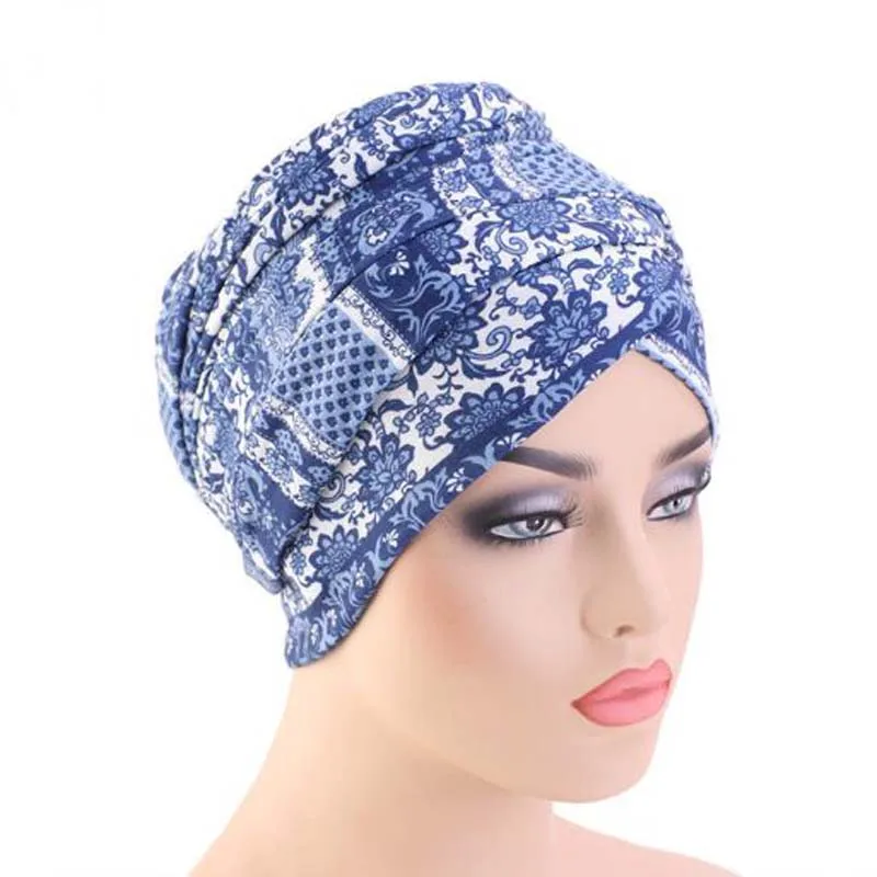 XEONGKVI KAfrica Национальный длинный хвост Skullies Beanies весна осень Индия тюрбан хлопковые шапки для женщин помпон зимняя вязаная шапочка - Цвет: Синий