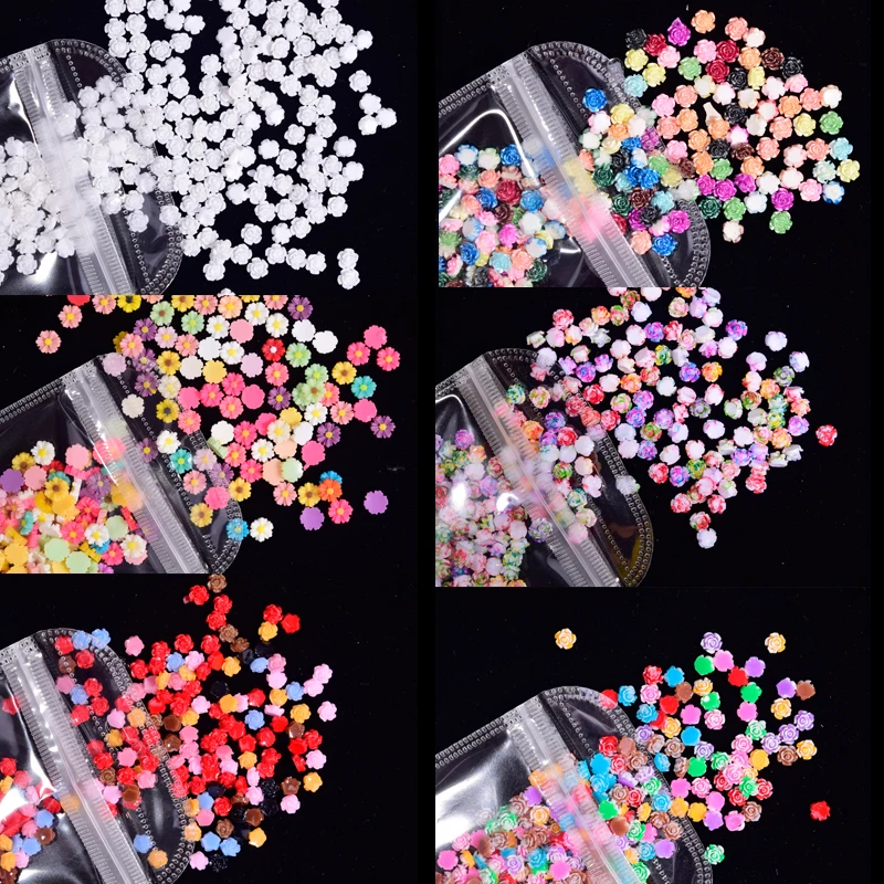 100pcs/Bag 6mm Colorful Flower Resin Stone Nail Charms Jewelry 3D Nail Art Decoration Cellphone Decoration Beauty Supplies ZCF10
