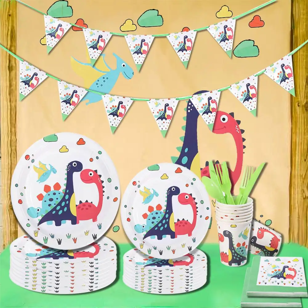 

10 Guests Dinosaur Disposable Tableware Set Baby Dino Napkins Plates Kids Adult Roar Party Decor Happy Birthday Decor Kids Boy